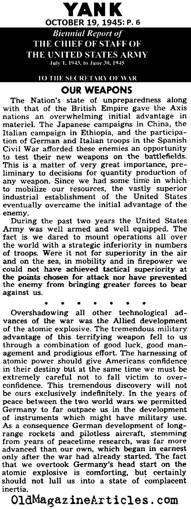 General Marshall on the Atomic Bomb (Yank Magazine, 1945)